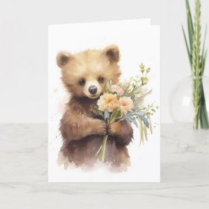 Watercolor Bear with a Bouquet Thank You Card