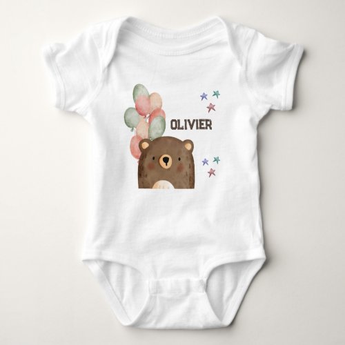 watercolor bear with balloons Baby Bodysuit