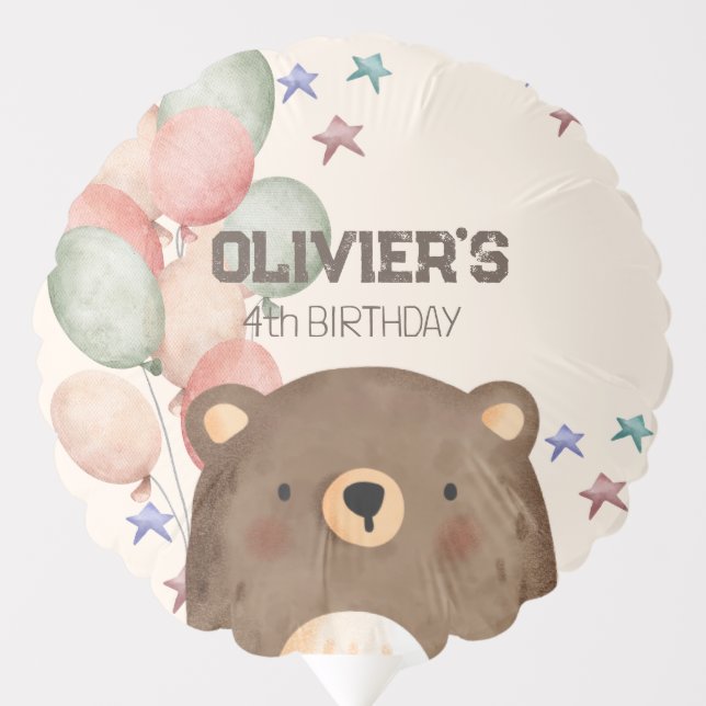 watercolor bear with balloons birthday balloon (Front)