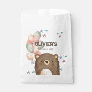 watercolor bear with balloons birthday Favor Bag