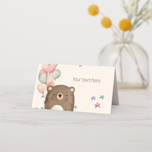 watercolor bear with balloons birthday Place Card (Front)