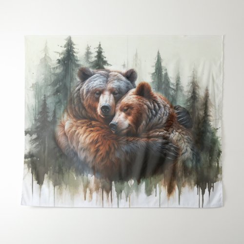 Watercolor Bears Rustic Wilderness Photo Backdrop