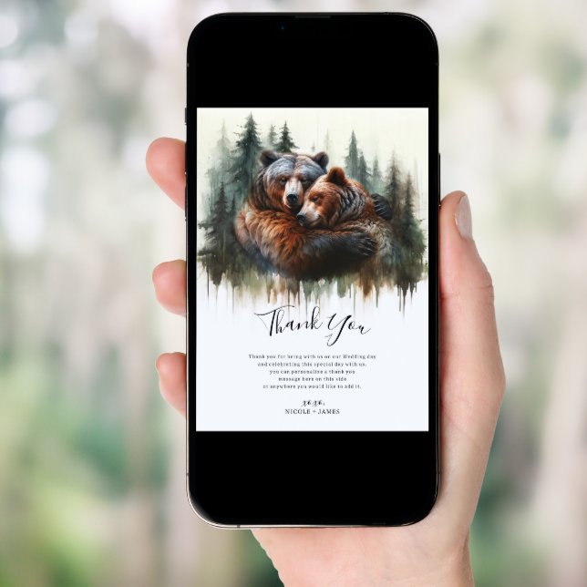 Watercolor Bears Rustic Wilderness Thank You Invitation (Front Digital)