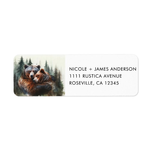 Watercolor Bears Rustic Wilderness Wedding Label (Front)