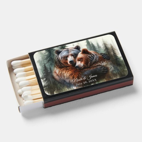 Watercolor Bears Rustic Wilderness Wedding Matchboxes