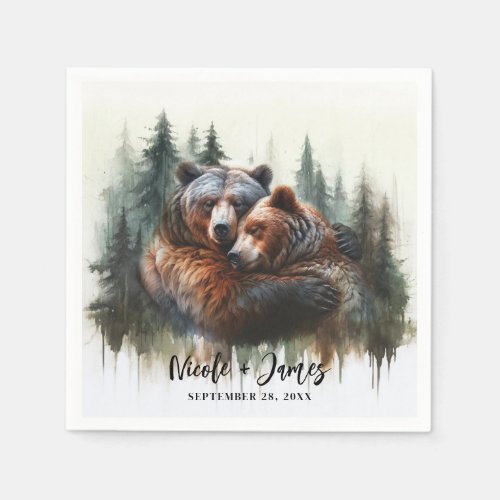 Watercolor Bears Rustic Wilderness Wedding Napkins