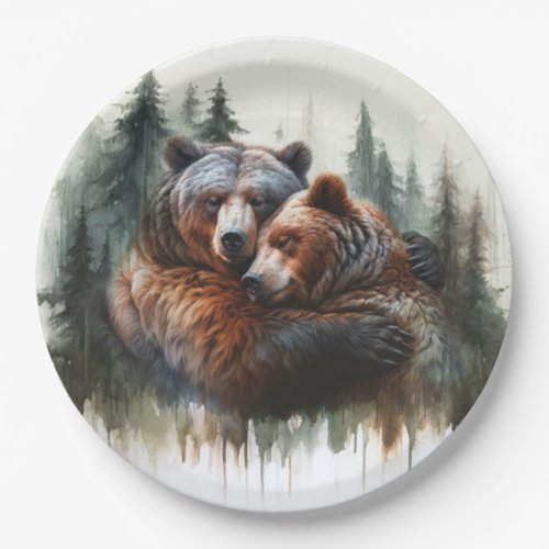 Watercolor Bears Rustic Wilderness Wedding Paper Plates