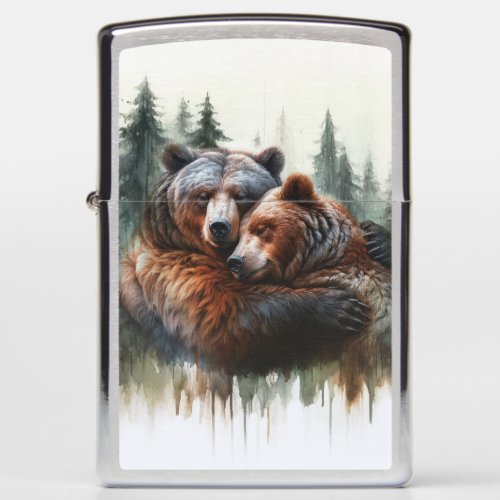 Watercolor Bears Rustic Wilderness Zippo Lighter
