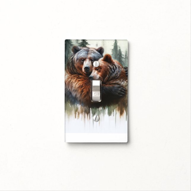 Watercolor Bears & Trees Rustic Wilderness  Light Switch Cover (In Situ)