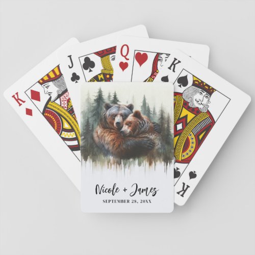 Watercolor Bears  Trees Rustic Wilderness  Poker Cards