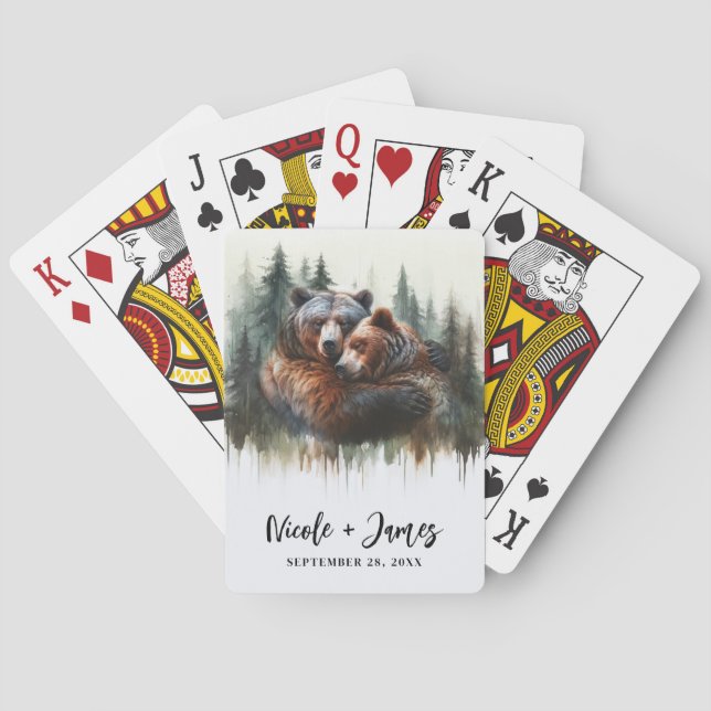 Watercolor Bears & Trees Rustic Wilderness  Poker Cards (Back)
