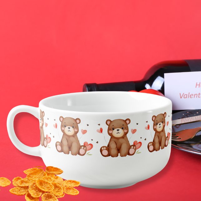Watercolor Bears Valentine's Day red romantic gift Soup Mug (Watercolor Bears Valentine's Day red romantic gift Soup Mug)