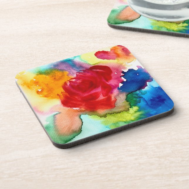 Watercolor beautiful abstract rose art beverage coaster (Left Side)