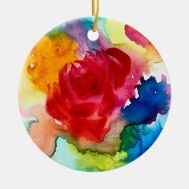 Watercolor beautiful abstract rose art ceramic ornament (Front)