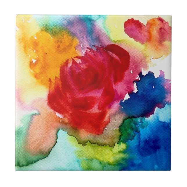 Watercolor beautiful abstract rose art ceramic tile (Front)