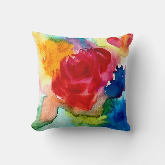 Watercolor beautiful abstract rose art throw pillow (Front)