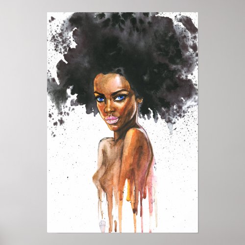 Watercolor beautiful African woman Poster