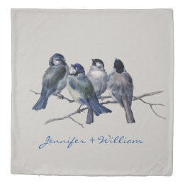 Watercolor Beautiful Blue Gray Birds Custom Name Duvet Cover