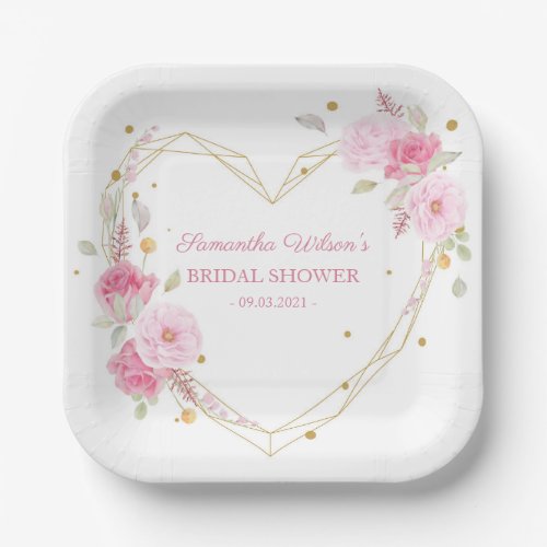 Watercolor Beautiful floral rose Bridal Shower Paper Plates