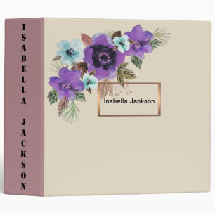 Watercolor beautiful flowers romantic marble elega 3 ring binder