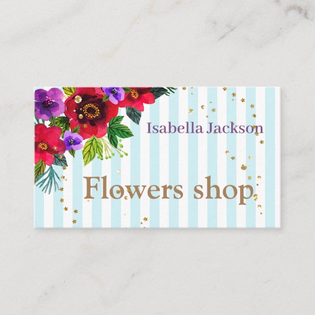 Watercolor beautiful flowers romantic marble elega business card (Front)