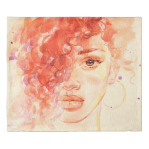 Watercolor beautiful girl duvet cover