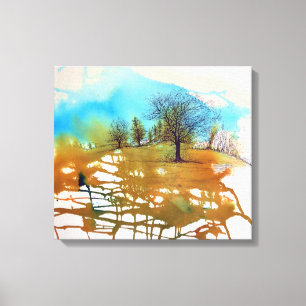 Watercolor Beautiful Inked Trees Canvas Print