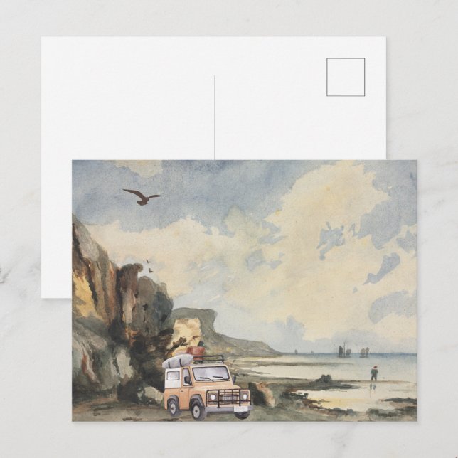 Watercolor beautiful landscape beach view postcard (Front/Back)
