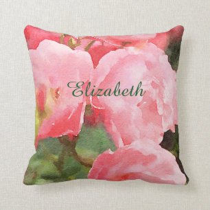 Watercolor Beautiful Pink English Roses Flowers Throw Pillow