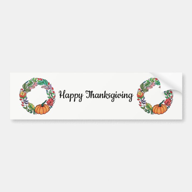 Watercolor Beautiful Pumpkin Wreath with leaves Bumper Sticker (Front)