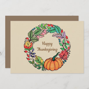 Watercolor Beautiful Pumpkin Wreath with leaves Invitation