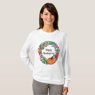 Watercolor Beautiful Pumpkin Wreath with leaves T-Shirt
