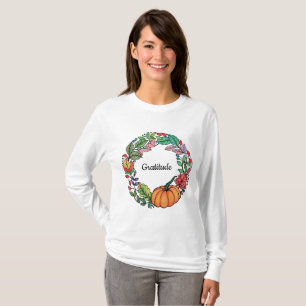 Watercolor Beautiful Pumpkin Wreath with leaves T-Shirt
