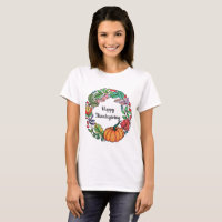 Watercolor Beautiful Pumpkin Wreath with leaves T-Shirt