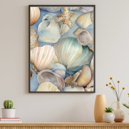 Watercolor Beautiful Seashells Pattern Poster  