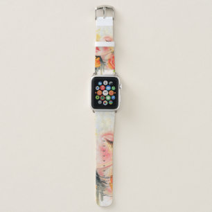 Watercolor beautiful woman and flowers apple watch band