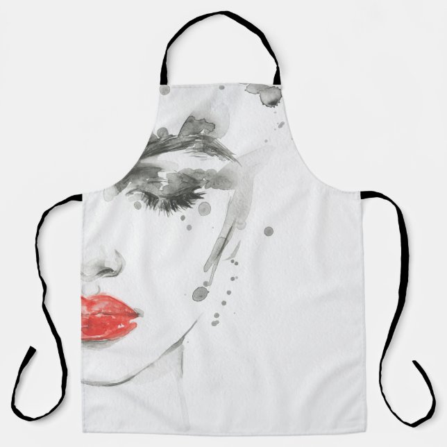 Watercolor Beauty: Female Portrait Illustration Apron (Front)