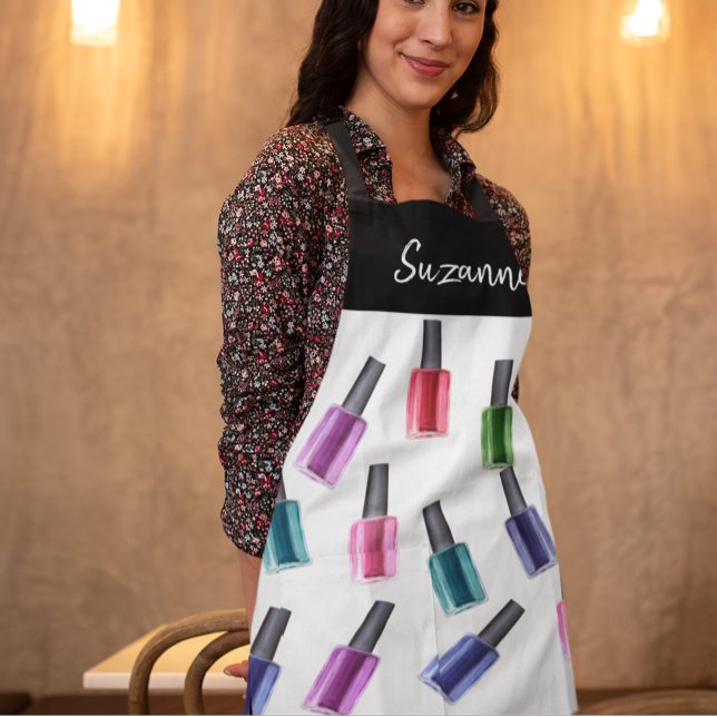 Watercolor Beauty Nail Polish Salon Personalized Apron (Creator Uploaded)