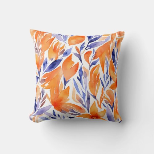 Watercolor beauty orange pattern floral abstract throw pillow