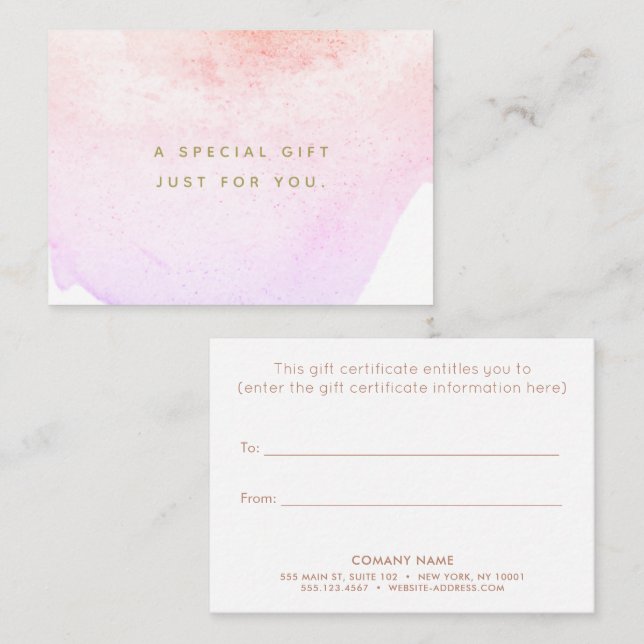 Watercolor Beauty Salon Spa Gift Certificate (Front/Back)