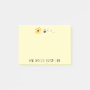 Watercolor Bee and Flower Personalize Post-it Notes