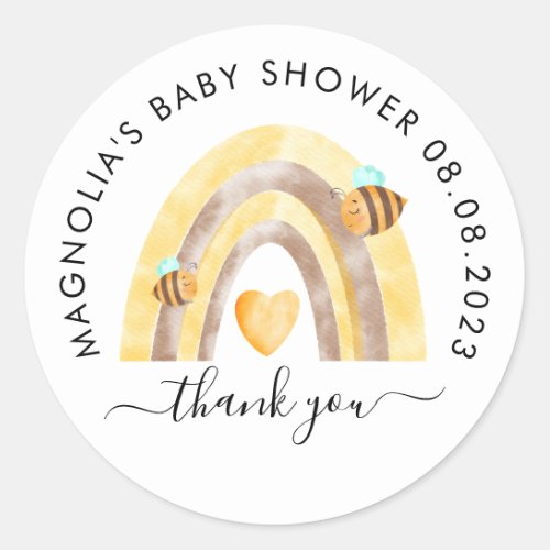 Watercolor Bee Baby Shower Thank You Classic Round Sticker