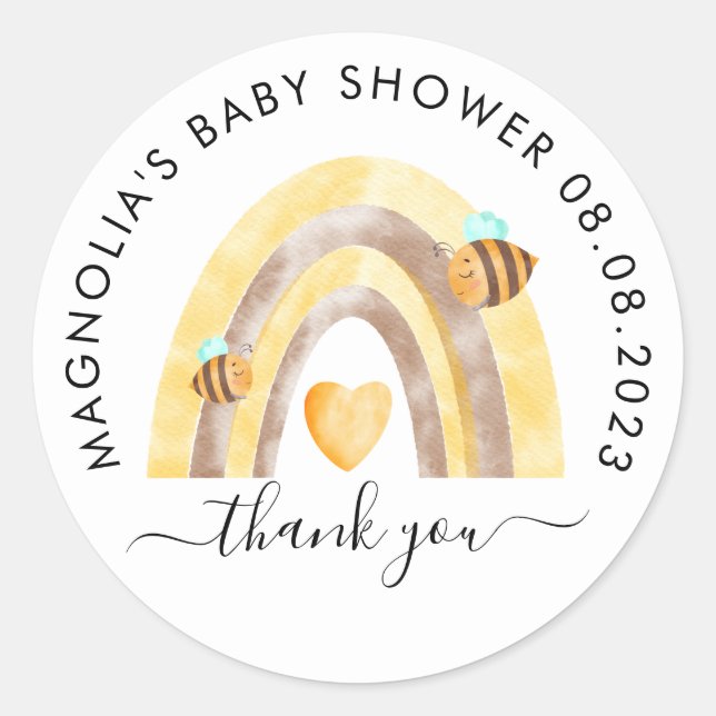Watercolor Bee Baby Shower Thank You Classic Round Sticker (Front)