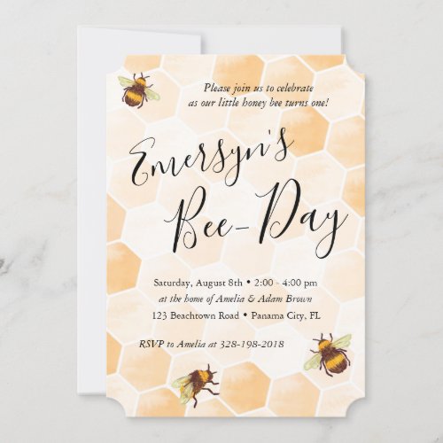 Watercolor Bee Birthday Invitation