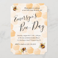 Watercolor Bee Birthday Invitation
