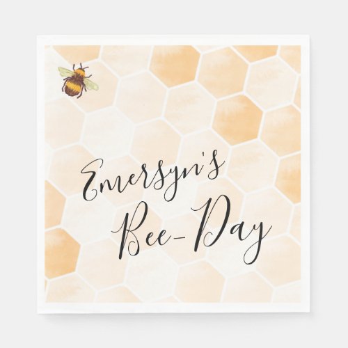 Watercolor Bee Birthday Napkins