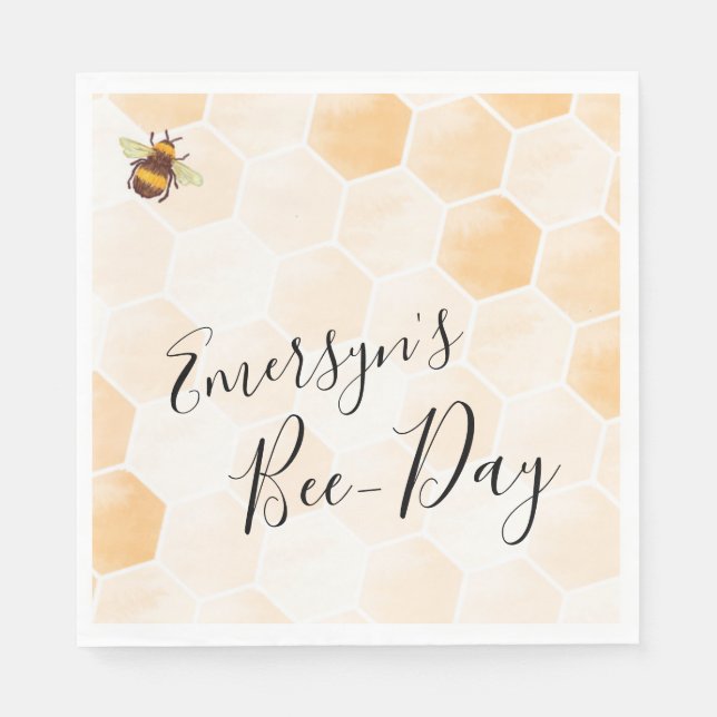 Watercolor Bee Birthday Napkins (Front)