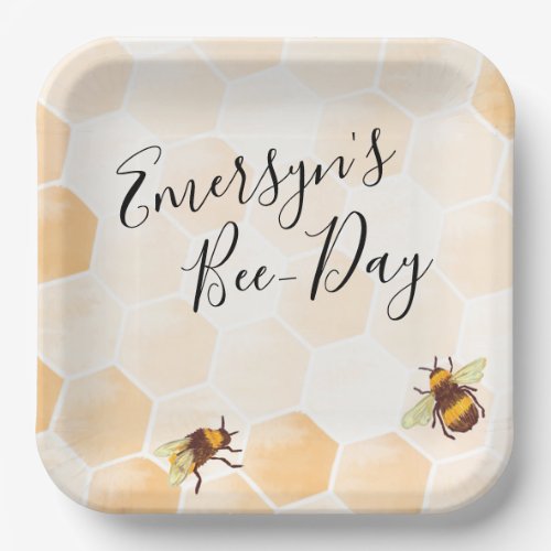 Watercolor Bee Birthday Paper Plates