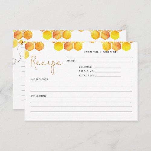 Watercolor bee bridal shower recipe card