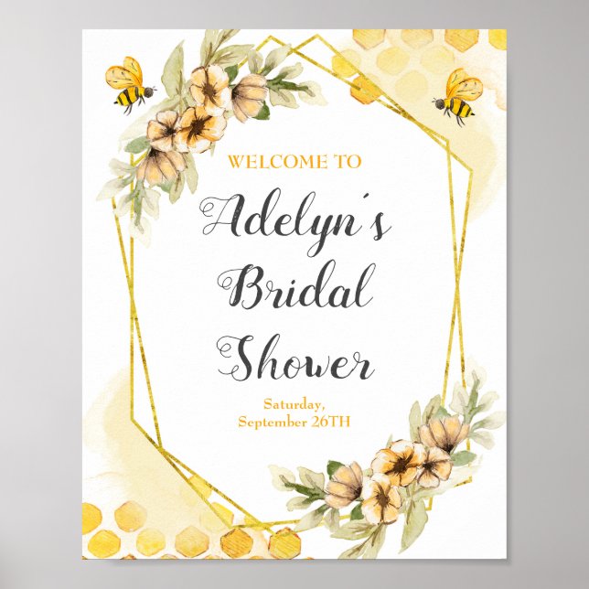 Watercolor Bee Bridal Shower Welcome Sign Poster (Front)